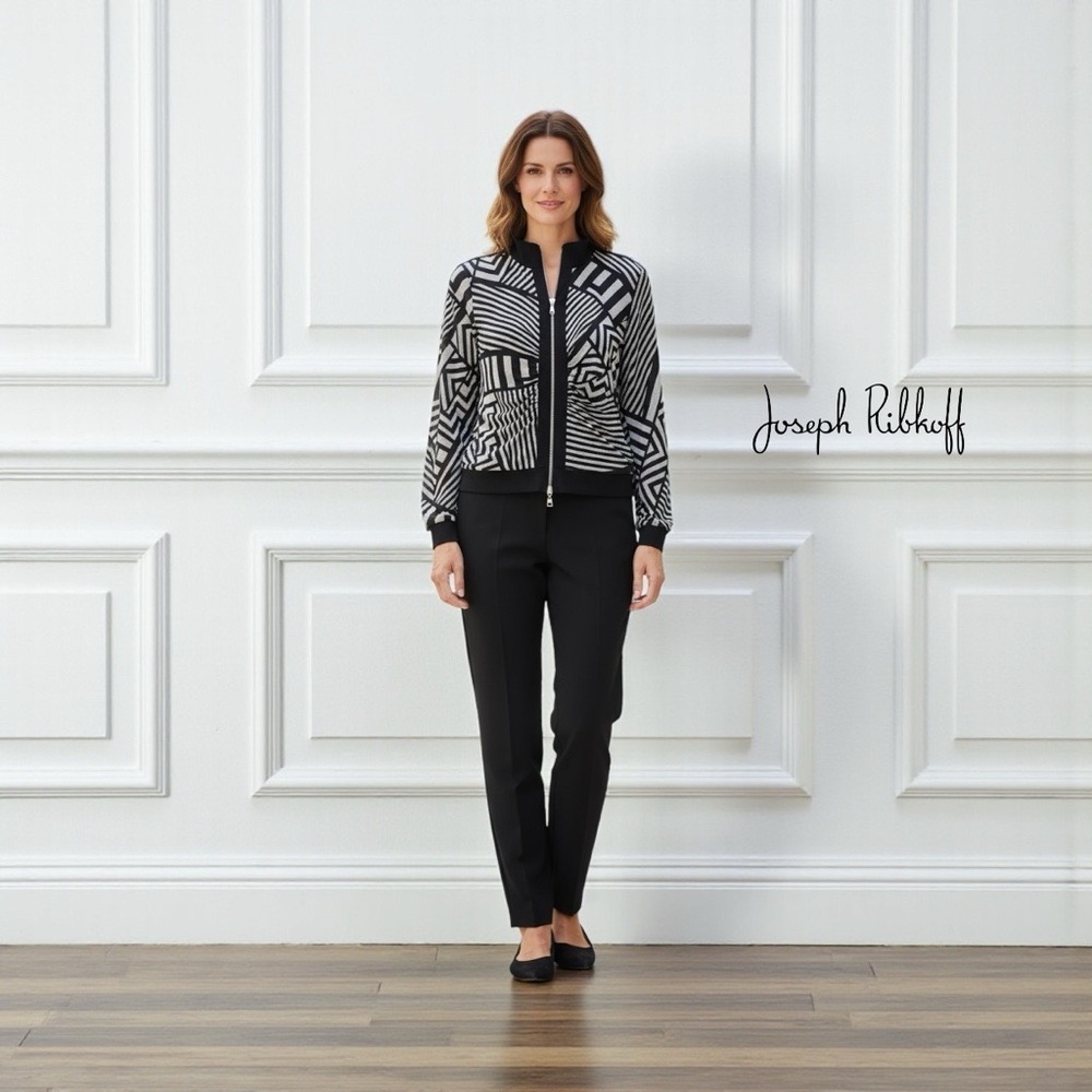 Joseph Ribkoff, Graphic Zip Jacket, Black & Gray, Style 22793, Size 12
